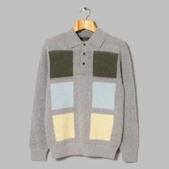 Beams Plus Knitted Wool Long Sleeve Polo Shirt